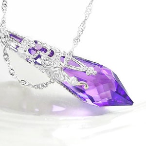 Amethyst Purple Necklace, Sterling Silver, RARE Swarovski Violet Crystal Prism Pendant, Victorian Gift for Her, February Birthstone Jewelry image 1