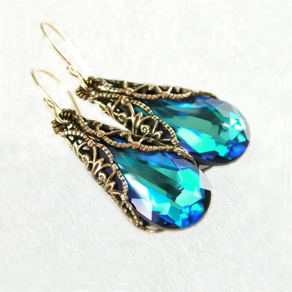 Yellow and Blue Drop Earrings