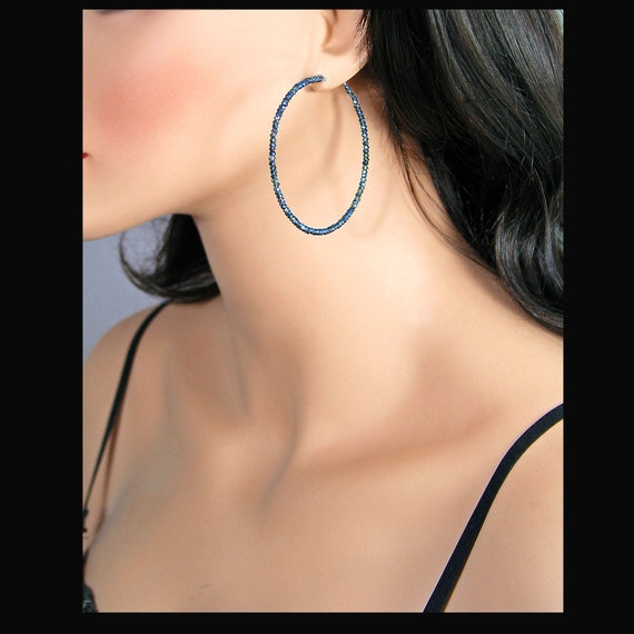 Sparkly Blue Beaded Hoops Sparkly Blue Beaded Hoops