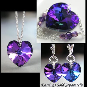 Purple Swarovski Crystal Heart Pendant Necklace, Sterling Silver, RARE Dark Iris Amethyst Charm, February Birthstone Valentines Day Jewelry image 5