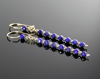 Delicate Natural Lapis Lazuli Earrings, 14K Gold Fill, Sterling Silver, Blue Lapis Lazuli Stone Dangle Drop Earrings, Simple Jewelry