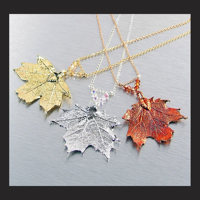 Small Sugar Maple Leaf Necklace, Silver, Gold or Copper Real Baby Maple Leaf Pendant, Botanical Nature Jewelry image 4