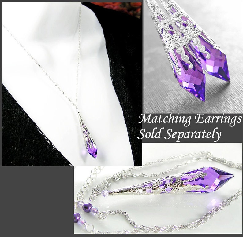 Amethyst Purple Necklace, Sterling Silver, RARE Swarovski Violet Crystal Prism Pendant, Victorian Gift for Her, February Birthstone Jewelry image 5