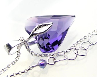 Swarovski Purple Crystal Heart Necklace, Sterling Silver, RARE  Tanzanite Crystal Heart Pendant, December Birthstone, Jewelry Gift For Her