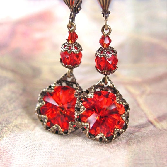 Dangle Drop Clous Prong Setting Rouge Rubis Pierres Piercing Boucles d/'oreilles