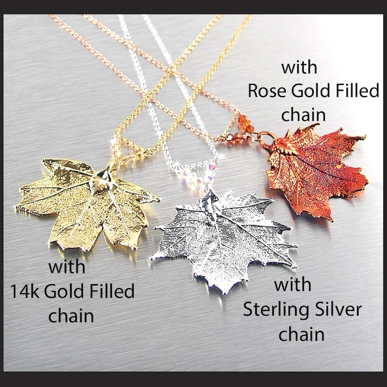 Small Sugar Maple Leaf Necklace, Silver, Gold or Copper Real Baby Maple Leaf Pendant, Botanical Nature Jewelry image 2