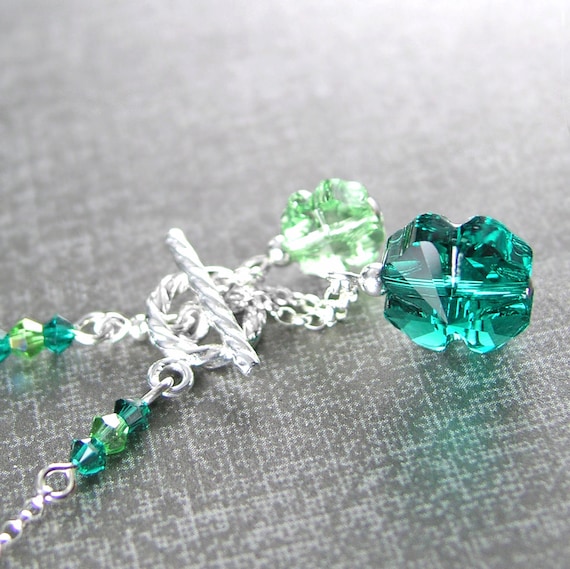 Four Leaf Clover Pendant Necklace, Sterling Silver, RARE Vintage Swarovski Green Shamrock Crystal, Good Luck Charm, St Patricks Day Jewelry