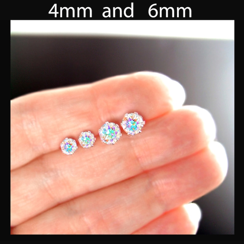 Aurora Borealis Stud Earrings Sterling Silver Swarovski Etsy