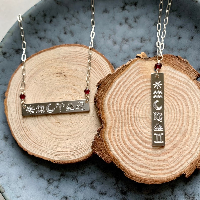 Gemstone Jewelry Zodiac Jewelry Garnet- Custom Astrology Necklace Birth Chart Necklace Bar Necklace Natal Chart- Celestial Jewelry