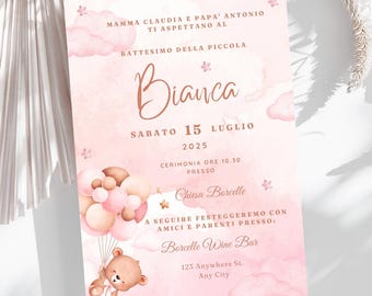 Customizable digital invitation for baptism - Printable PDF - baby girl invitation - cute baptism design - digital invitation for baby girl