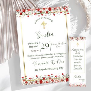 INVITATION NUMÉRIQUE et CARTON DE PLACE pour communion - invitation personnalisable avec toile - pdf imprimable - thème floral élégant - invitation pour petite fille