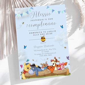 INVITO DIGITALE PERSONALIZZABILE compleanno- tema Winnie the pooh-Design carino-pdf stampabile-condivisibile su whatsapp-invito per bambino