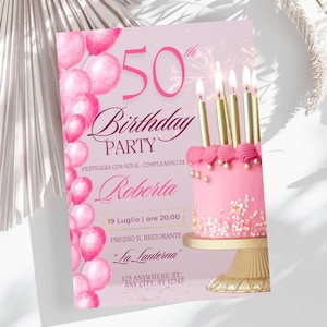 INVITO festa di COMPLEANNO 50 anni- invito DIGITALE- invito personalizzabile e stampabile-donna - condivisibile su whatsapp -template canva