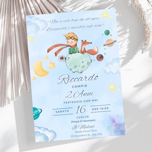 INVITO DIGITALE PERSONALIZZABILE compleanno-Il Piccolo Principe-Design carino-pdf stampabile-condivisibile su whatsapp-invito per bambino