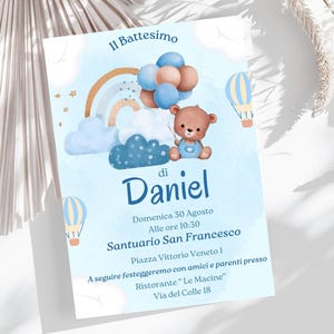INVITO DIGITALE personalizzabile per battesimo- PDF stampabile - invito bambino- design carino per battesimo - invito digitale orsetto