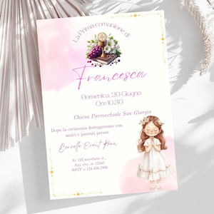 INVITO DIGITALE personalizzabile per la COMUNIONE- Design elegante stampabile -condivisibile su whatsapp o email- Download digitale