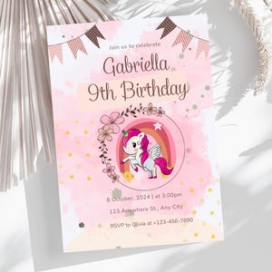 INVITO festa di compleanno - invito DIGITALE - invito stampabile - rosa - bambina - UNICORNO - whatsapp - template - canva