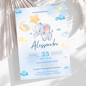 INVITO DIGITALE PERSONALIZZABILE per battesimo- pdf stampabile - invito bambino- design carino per battesimo - invito tema elefantino