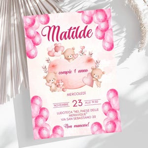 INVITO festa di compleanno - invito DIGITALE - invito stampabile - rosa - bambina - ORSETTO - whatsapp - template - canva