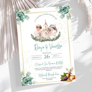 INVITO DIGITALE per comunione elegante- Personalizzabile con Canva - Download immediato in PDF - Tema floreale- compatibile con whatsapp