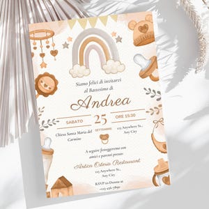 NVITO DIGITALE personalizzabile per battesimo- stampabile - invito bambino- design carino per battesimo - modifica con canva