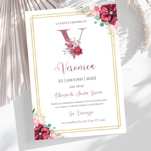 INVITO CRESIMA digitale – Lettera Iniziale a Scelta - invito personalizzabile - invito stampabile - rosa- DIGITALE