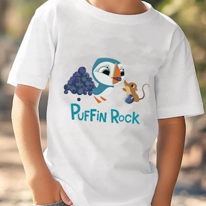 T-shirt Puffin Rock pour enfant, cadeau d&#39;anniversaire pour enfant, vêtements pour enfants, préscolaire, t-shirt pour enfant, anniversaire Puffin Rock, motif animal mignon, t-shirt pour jeune