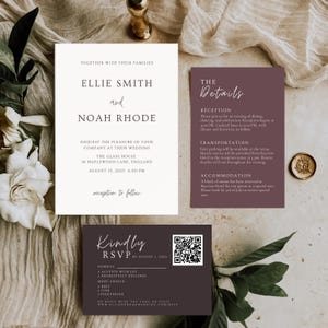 Herbsthochzeitseinladung Vorlage - Minimal Canva Set mit Antwortwünschen & Details | Herbst 5x7 Editierbare Einladen | Druckbare digitale Datei
