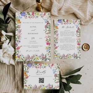 Wildblumen-Hochzeits-Einladungsreihe - Bearbeitbare Canva-Vorlage, druckbare Garten-Hochzeitseinladung, Antwort-Einladung, Hochzeitseinladungsvorlage