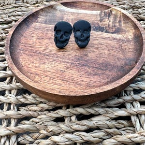 Black Skull Stud Earrings: Handmade Gothic Polymer Clay Jewelry