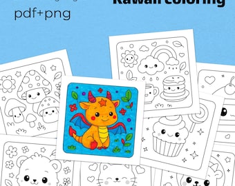 Kawaii Malvorlagen, digitale Malbuchseiten, PDF Ausmalbilder, PNG zum Ausmalen, Für Kinder und Erwachsene, Niedliche Malvorlagen, digitaler Download