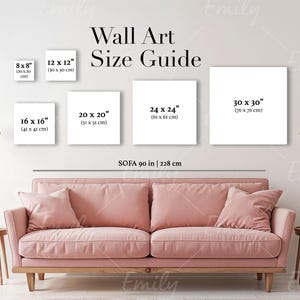 Guía de tallas para vendedores de Etsy, tabla de dimensiones de arte mural, guía de tallas de impresiones, guía de tallas de arte mural, referencia de tallas de marcos, guía de tallas de marcos cuadrados