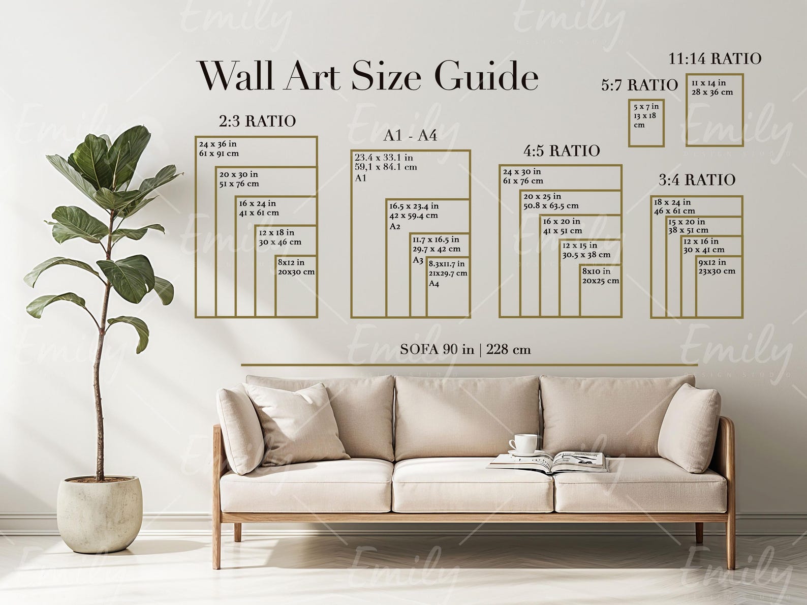 Wall Art Size Guide, Frame Sizing Reference (JPG Digital Download) - Etsy