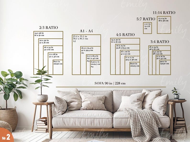 Retangular Frame Dimensions Wall Art Size Guide, Frame Size Chart, Vertical Display (JPG) - Etsy