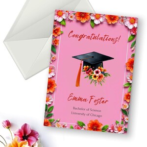 Invitación de graduación, invitación editable de flores silvestres para anunciar la fiesta de graduación, tarjeta floral rosa, invitación de graduación, invitación de soltero