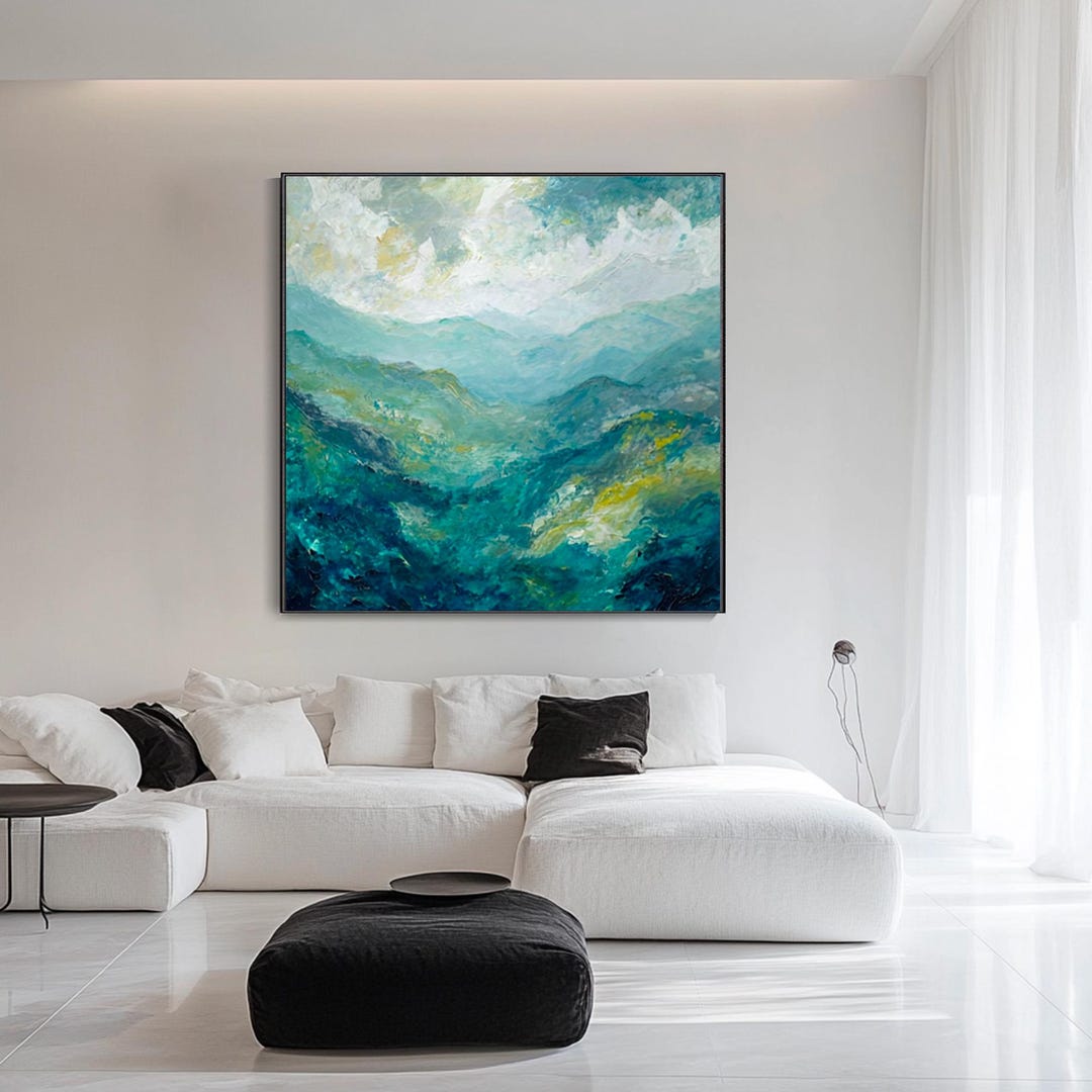 Original 3D Textured Wall Art Green Mountain Painting on Canvas Custom ...