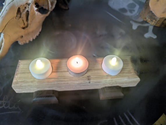 Beautiful Farmhouse, Rustic, Hand Crafted Tealight candle holder for 3 candles.