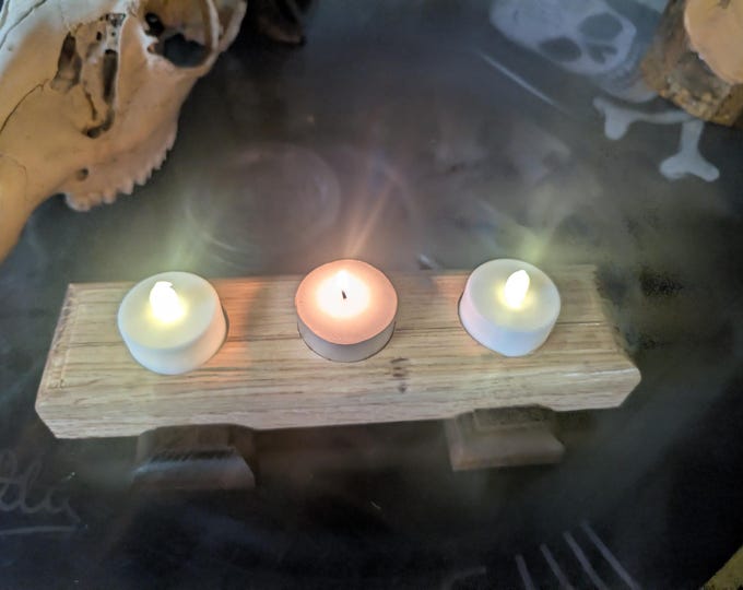 Featured listing image: Handcrafted Reclaimed Oak Tealight Candle Holder: Rustic Farmhouse Decor