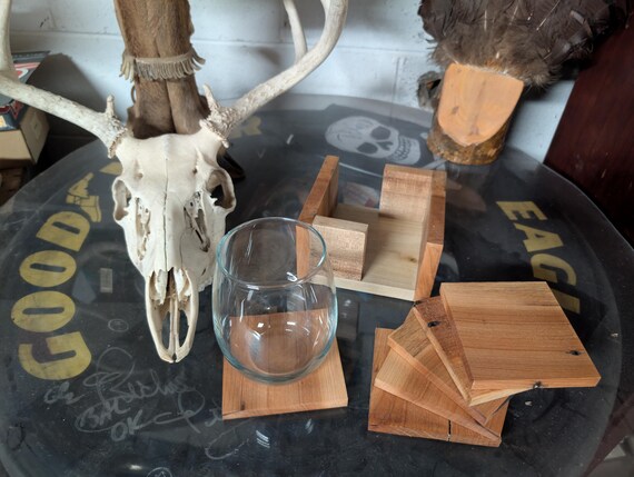 Hand Crafted Oak Coasters Set Of 6 And Holder