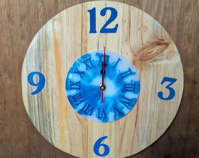 Featured listing image: hand crafted rustic/modern clock wood and resin combo