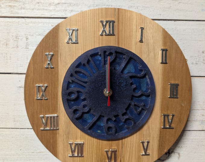 Featured listing image: hand crafted rustic/modern clock wood and resin combo