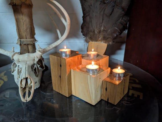 Hand Crafted 4 Tea light Candle Holder  Oak And Poplar