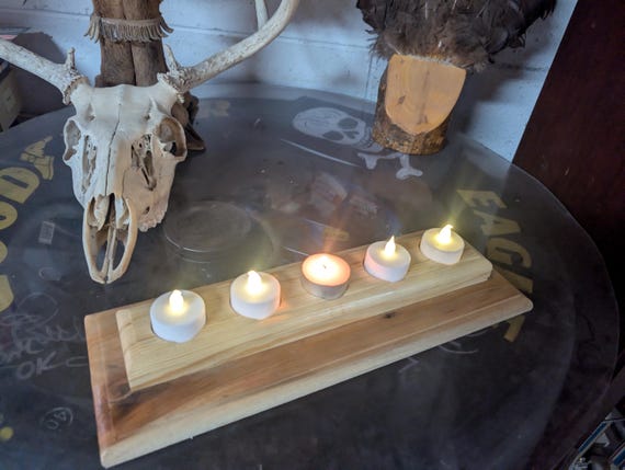 Rustic Hand Crafted Wooden Candle Holder For 5 Candles