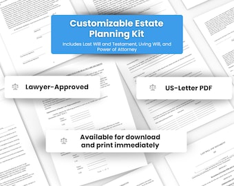 Estate Planning Kit + Last Will and Testament, POA, Living Will, Medical POA and Detailed Instructions
