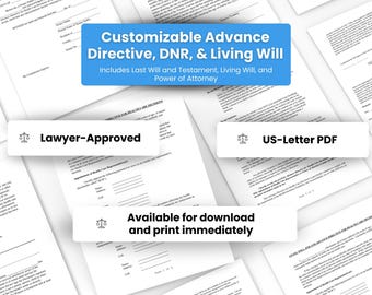 Custom Living Will Kit & Medical Power of Attorney Forms DIY Legal Forms Advance Health Care, Advance Directive and DNR