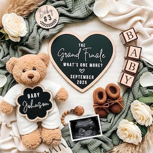 Annuncio di gravidanza in formato digitale: Gran Finale, Annuncio dell'ultimo bambino, Ultimo, Annuncio del bambino con orsetto boho, Rivelazione del bambino in formato digitale: Gran Finale