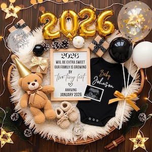 Faire-part de grossesse numérique pour le Nouvel An, Faire-part de bébé magique 2026, Nouveaux parents enceintes, Révélation de janvier sur les réseaux sociaux