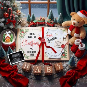 Faire-part de grossesse numérique de Noël pour bébé prévu pour décembre Modèle Toile de bébé pour les médias sociaux Grossesse de décembre
