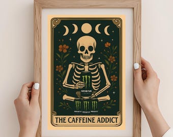 The Caffeine Addict Skeleton Art A4 Print