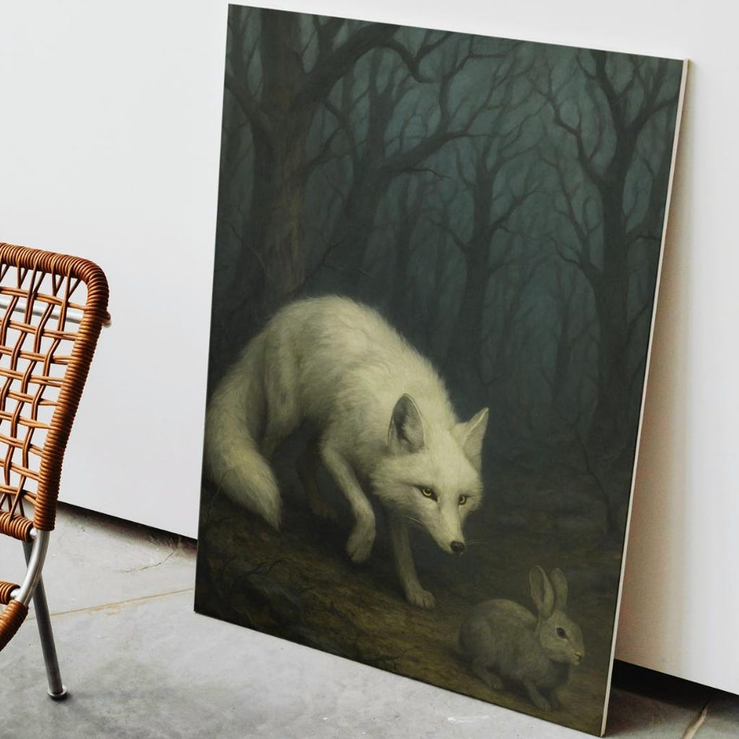 Fox Rabbit Art White Fox and Rabbit Art Print: Mystical Forest Cottagecore Decor ...